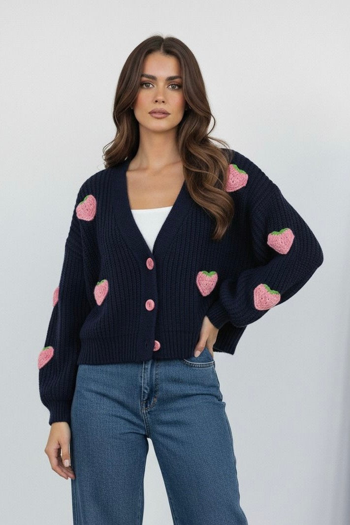 Sweetheart Berry Knit Cardigan